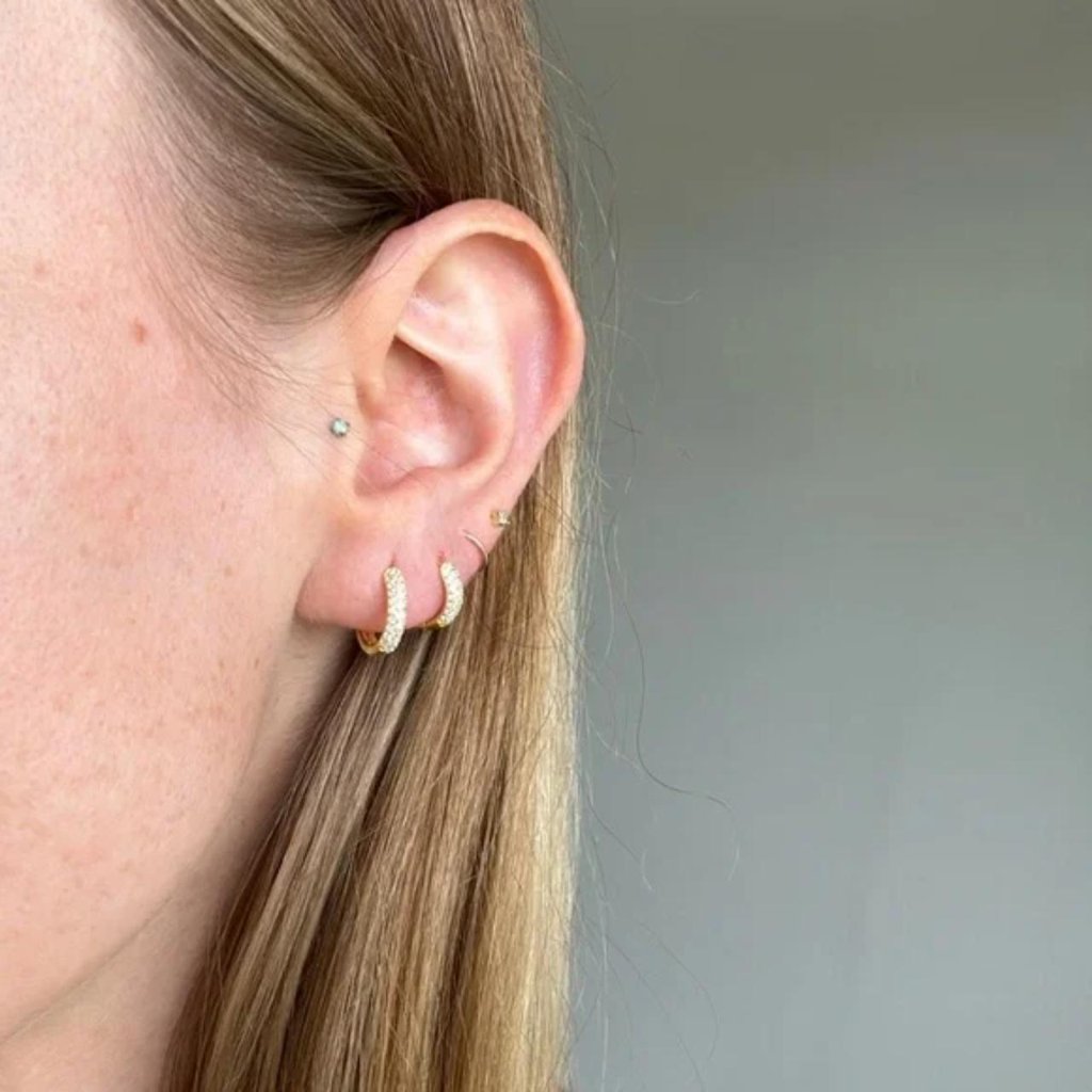 The Heather Gold Huggie Hoop 4 Earrings Cz Stone Stud Dainty Stainless Steel 50$
